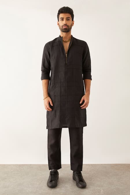 Buy Son Of A Noble Snob Black Linen Issa Textured Kurta Set Online at Aza Fashions Buy_Son Of A Noble Snob_Black Linen Issa Textured Kurta Set _Online_at_Aza_Fashions