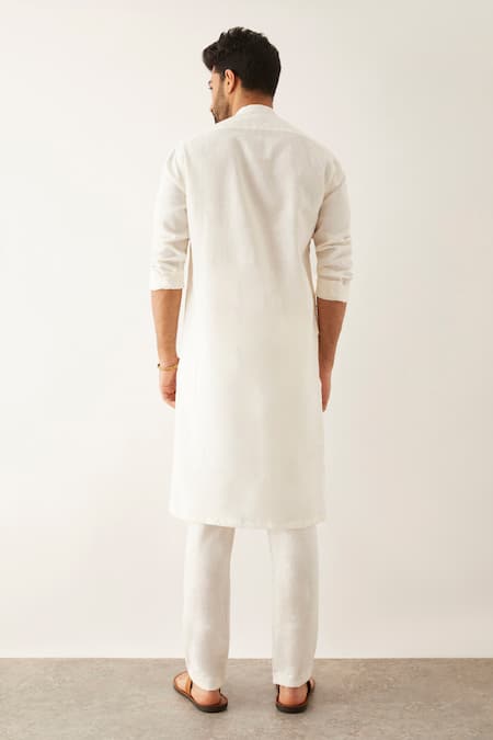 Shop Son Of A Noble Snob White Linen Sequins Aaki Pleated Kurta Set at Aza Fashions Shop_Son Of A Noble Snob_White Linen Sequins Aaki Pleated Kurta Set _at_Aza_Fashions