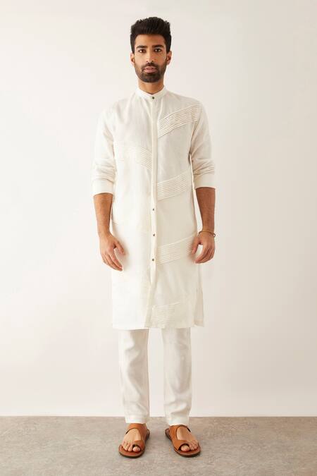Buy Son Of A Noble Snob White Linen Sequins Aaki Pleated Kurta Set Online at Aza Fashions Buy_Son Of A Noble Snob_White Linen Sequins Aaki Pleated Kurta Set _Online_at_Aza_Fashions