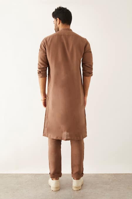 Shop Son Of A Noble Snob Brown Linen Sequins Aaki Kurta Set at Aza Fashions Shop_Son Of A Noble Snob_Brown Linen Sequins Aaki Kurta Set _at_Aza_Fashions