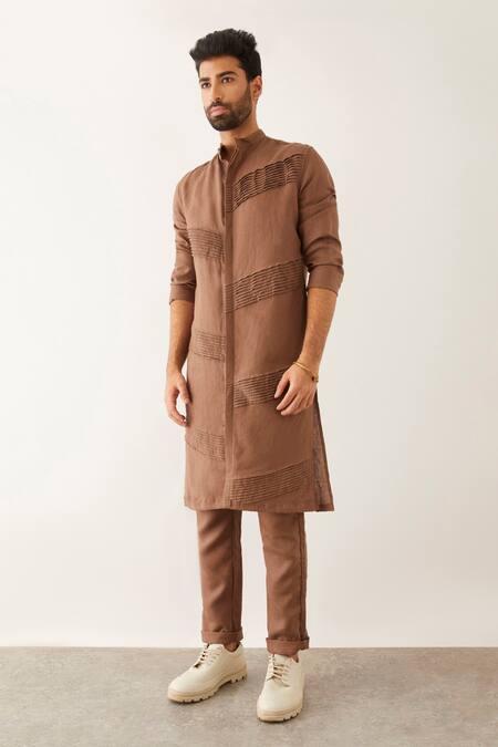 Son Of A Noble Snob Brown Linen Sequins Aaki Kurta Set Online at Aza Fashions Son Of A Noble Snob_Brown Linen Sequins Aaki Kurta Set _Online_at_Aza_Fashions