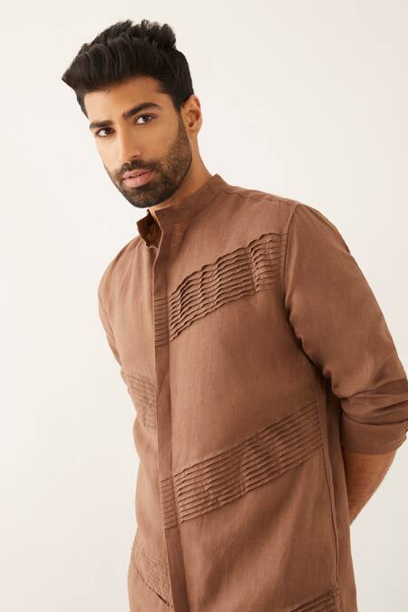 Shop Son Of A Noble Snob Brown Linen Sequins Aaki Kurta Set Online at Aza Fashions Shop_Son Of A Noble Snob_Brown Linen Sequins Aaki Kurta Set _Online_at_Aza_Fashions