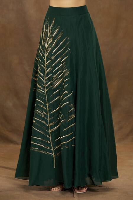 Shop_Samyukta Singhania_Green Silk, Organza Sequins Skirt With Floral Embroidered Peplum Corset_Online_at_Aza_Fashions