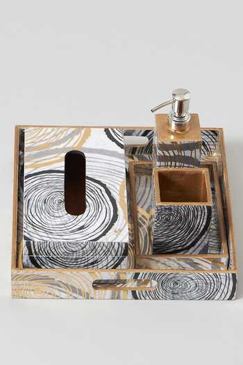 Assemblage_White Mdf Wood Spiral Pattern Bathroom Organiser 5 Pcs Set_Online_at_Aza_Fashions