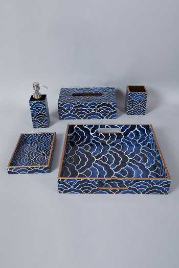 Buy Assemblage Blue Mdf Wood With Resin Epoxy Coating. Bathroom Organiser Set at Aza Fashions Buy_Assemblage_Blue Mdf Wood With Resin Epoxy Coating. Bathroom Organiser Set_at_Aza_Fashions