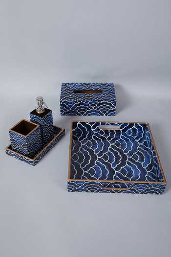 Shop Assemblage Blue Mdf Wood With Resin Epoxy Coating. Bathroom Organiser Set at Aza Fashions Shop_Assemblage_Blue Mdf Wood With Resin Epoxy Coating. Bathroom Organiser Set_at_Aza_Fashions