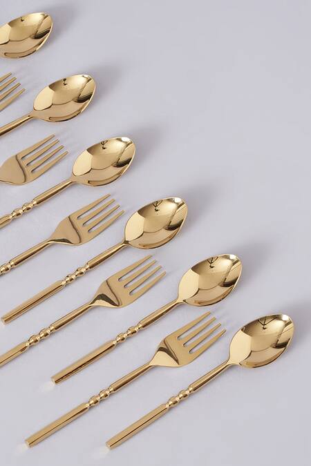 Assemblage Gold Stainless Steel With Glass Pvd Coating Spoon And Fork Set Online at Aza Fashions Assemblage_Gold Stainless Steel With Glass Pvd Coating Spoon And Fork Set_Online_at_Aza_Fashions