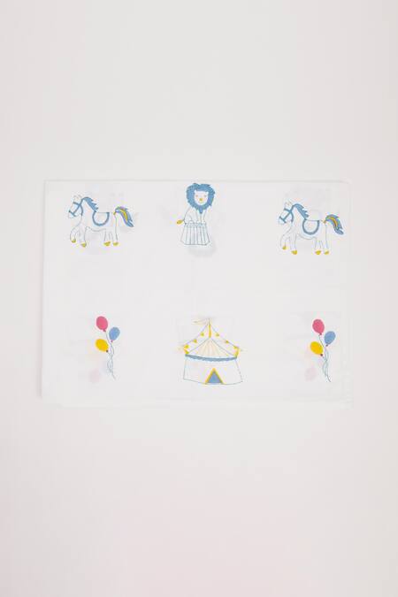 Buy Masaya Blue Hypoallergenic Cotton Hand I Am Going To The Circus Cot Bedding Set Online at Aza Fashions Buy_Masaya_Blue Hypoallergenic Cotton Hand I Am Going To The Circus Cot Bedding Set_Online_at_Aza_Fashions