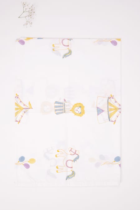 Masaya Yellow Hypoallergenic Cotton Hand Block I Am Going To The Circus Cot Bedding Set Online at Aza Fashions Masaya_Yellow Hypoallergenic Cotton Hand Block I Am Going To The Circus Cot Bedding Set_Online_at_Aza_Fashions