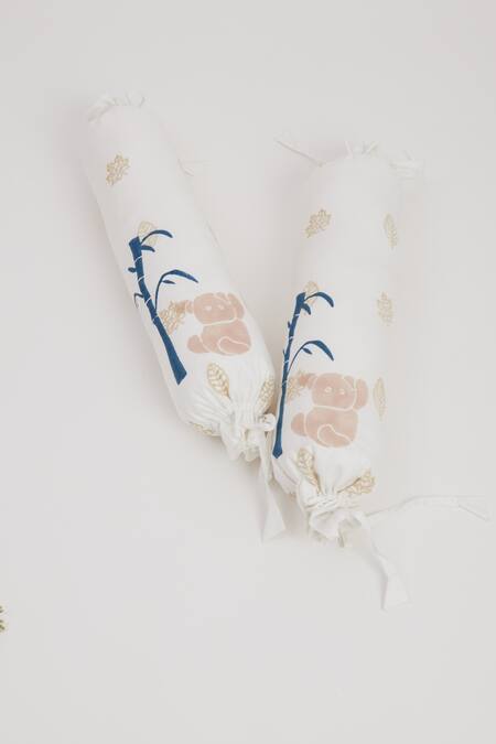 Shop_Masaya_Beige Hypoallergenic Cotton Hand Block Printed K For Koala Cot Bedding Set_Online_at_Aza_Fashions