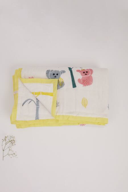 Shop Masaya Yellow 2 Layers Of Pure And Unbleached K For Koala Quilt at Aza Fashions Shop_Masaya_Yellow 2 Layers Of Pure And Unbleached K For Koala Quilt_at_Aza_Fashions