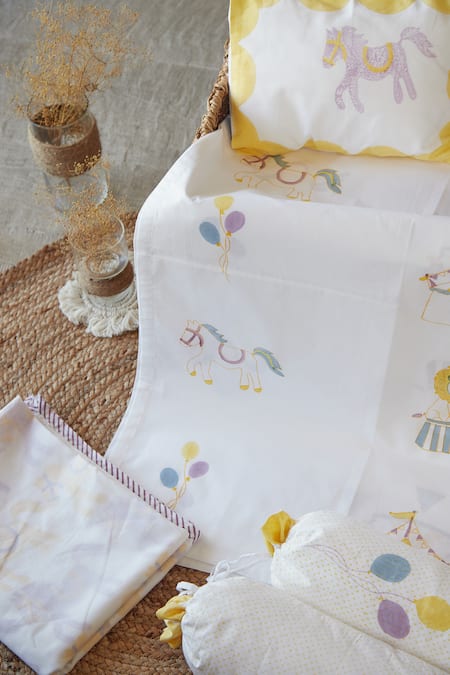 Masaya Yellow Hypoallergenic Cotton I Am Going To The Block Print Cot Bedding Set 