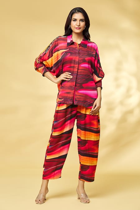 Khushbu Rathod Label Abstract Print Embroidered Shirt & Pant Set 