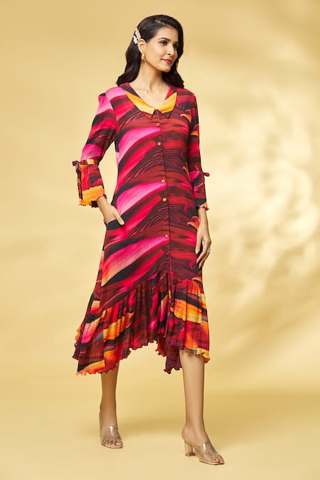 Khushbu Rathod Label Abstract Print Tiered Midi Dress 