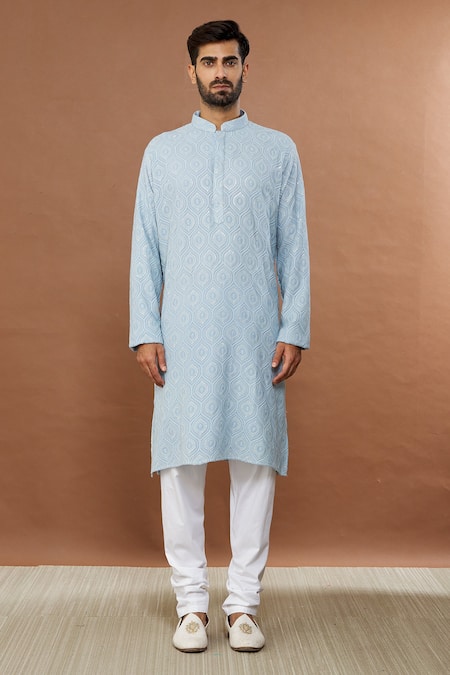 Aham-Vayam Blue Cotton Sequins Jahaan Embroidered Kurta And Churidar Set Online at Aza Fashions Aham-Vayam_Blue Cotton Sequins Jahaan Embroidered Kurta And Churidar Set _Online_at_Aza_Fashions