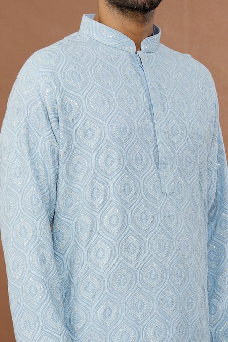 Shop Aham-Vayam Blue Cotton Sequins Jahaan Embroidered Kurta And Churidar Set Online at Aza Fashions Shop_Aham-Vayam_Blue Cotton Sequins Jahaan Embroidered Kurta And Churidar Set _Online_at_Aza_Fashions