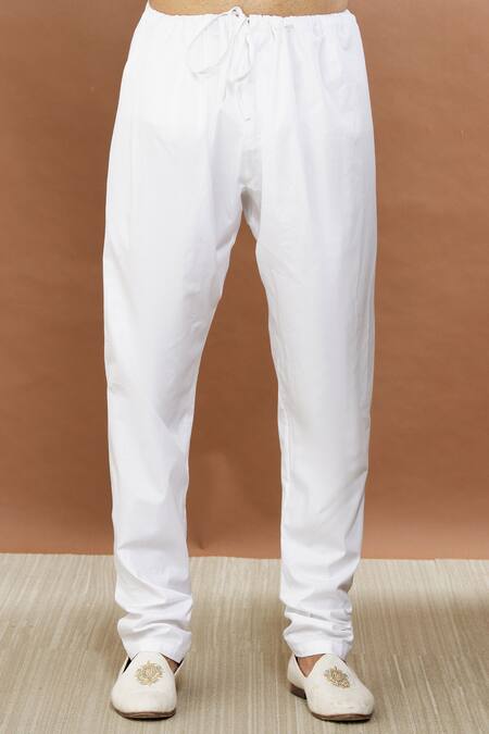 Aham-Vayam_Off White Cotton Sequins Nawaab Embroidered Kurta And Churidar Set_at_Aza_Fashions