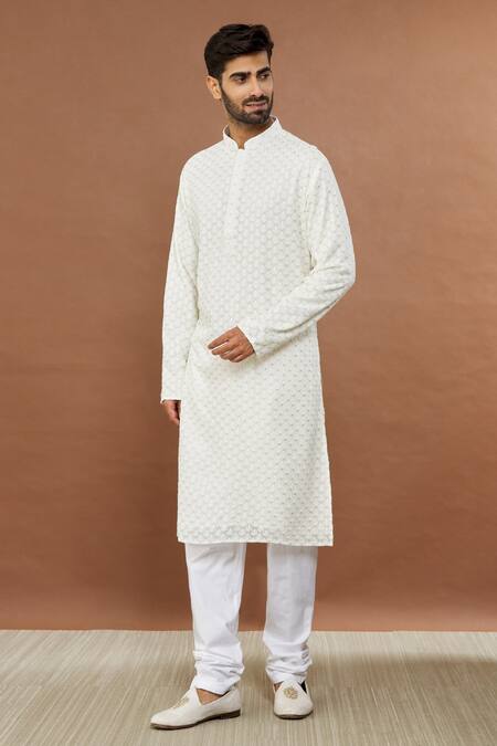 Buy_Aham-Vayam_Off White Cotton Sequins Nawaab Embroidered Kurta And Churidar Set_Online_at_Aza_Fashions