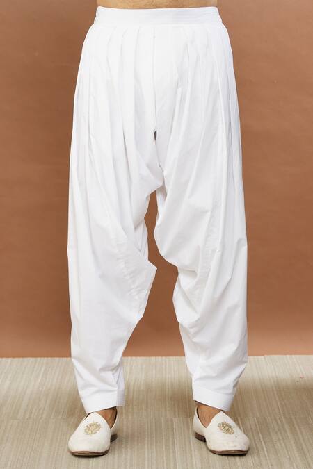 Aham-Vayam_Off White Cotton Sequins Nawaab Embroidered Kurta And Patiala Set _at_Aza_Fashions