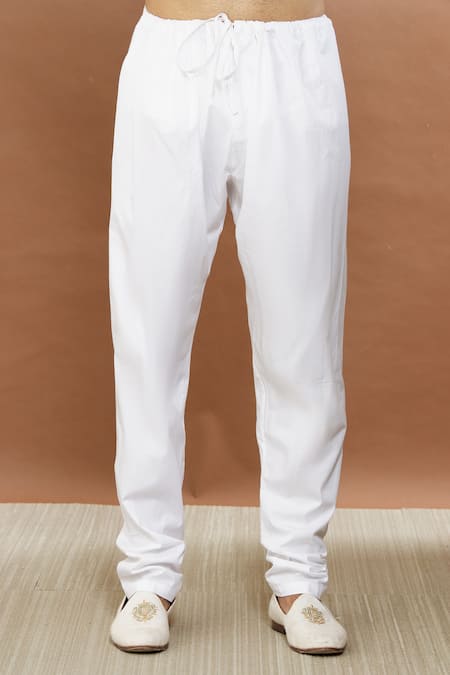 Aham-Vayam_White Cotton Sequins, Embroidery Utsav Kurta And Churidar Set _at_Aza_Fashions