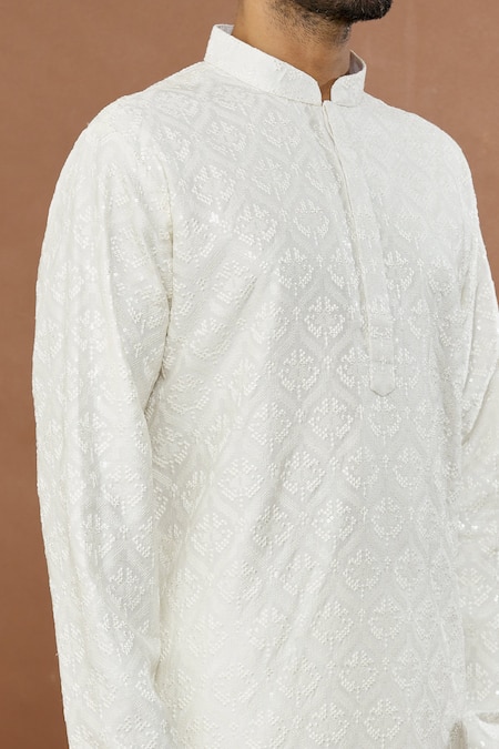 Shop_Aham-Vayam_White Cotton Sequins Utsav Embroidered Kurta And Patiala Set _Online_at_Aza_Fashions