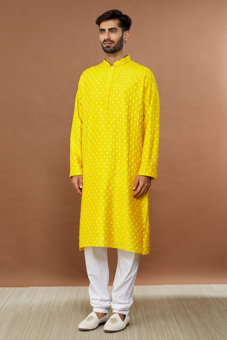 Buy Aham-Vayam Yellow Silk, Cotton Sequins Maharaja Embroidered Kurta Set Online at Aza Fashions Buy_Aham-Vayam_Yellow Silk, Cotton Sequins Maharaja Embroidered Kurta Set _Online_at_Aza_Fashions