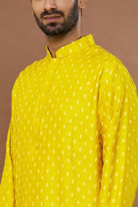 Shop_Aham-Vayam_Yellow Silk, Cotton Sequins Maharaja Embroidered Kurta And Patiala Set _Online_at_Aza_Fashions