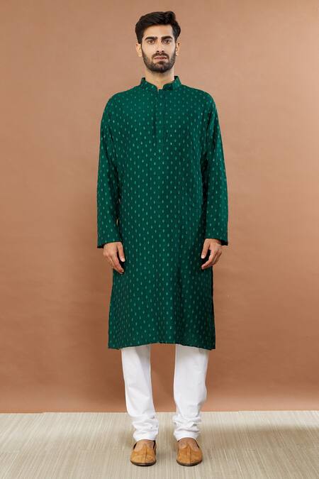 Aham-Vayam_Green Silk, Cotton Sequins Maharaja Embroidered Kurta And Churidar Set _Online_at_Aza_Fashions