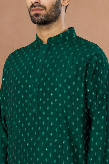 Buy_Aham-Vayam_Green , Satin, Cotton Sequins Maharaja Embroidered Kurta And Patiala Set _Online_at_Aza_Fashions