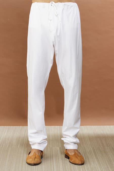 Aham-Vayam_Cream Cotton Sequins Mayur Embroidered Kurta And Churidar Set _at_Aza_Fashions