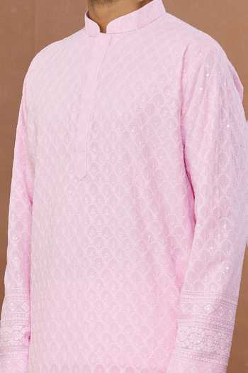 Shop Aham-Vayam Pink , Satin Sequins, Embroidery Mughal Pattern Kurta And Patiala Set Online at Aza Fashions Shop_Aham-Vayam_Pink , Satin Sequins, Embroidery Mughal Pattern Kurta And Patiala Set _Online_at_Aza_Fashions