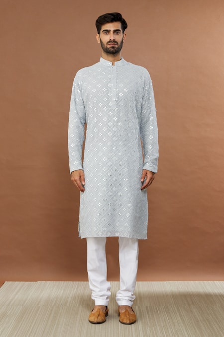 Aham-Vayam Gray , Satin Mirrors Work Grey Kurta And Churidar Set For Kids Online at Aza Fashions Aham-Vayam_Gray , Satin Mirrors Work Grey Kurta And Churidar Set For Kids_Online_at_Aza_Fashions