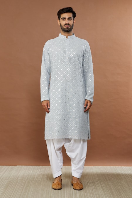 Aham-Vayam Grey , Satin Mirrors Kaanchkaari Embroidered Kurta And Patiala Set Online at Aza Fashions Aham-Vayam_Grey , Satin Mirrors Kaanchkaari Embroidered Kurta And Patiala Set _Online_at_Aza_Fashions