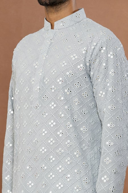 Shop Aham-Vayam Grey , Satin Mirrors Kaanchkaari Embroidered Kurta And Patiala Set Online at Aza Fashions Shop_Aham-Vayam_Grey , Satin Mirrors Kaanchkaari Embroidered Kurta And Patiala Set _Online_at_Aza_Fashions