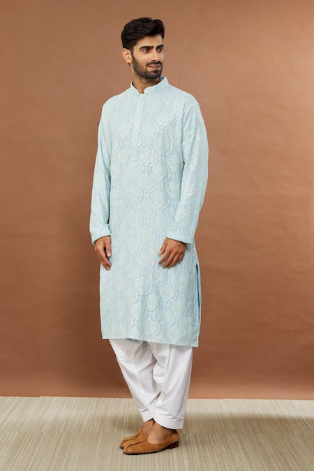 Buy Aham-Vayam Blue Cotton Sequins Mughalkaari Embroidered Kurta And Patiala Set Online at Aza Fashions Buy_Aham-Vayam_Blue Cotton Sequins Mughalkaari Embroidered Kurta And Patiala Set _Online_at_Aza_Fashions