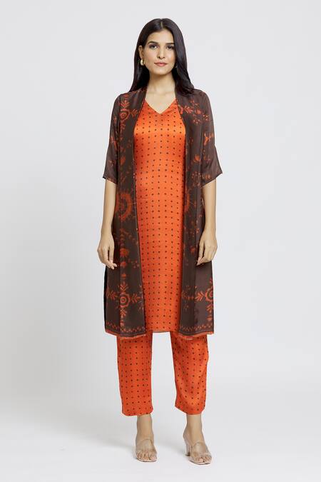 Buy Whimsical By Shica Orange Organza, Satin Embroidery Open Floral Pattern Attached Jacket Kurta Set Online at Aza Fashions Buy_Whimsical By Shica_Orange Organza, Satin Embroidery Open Floral Pattern Attached Jacket Kurta Set _Online_at_Aza_Fashions