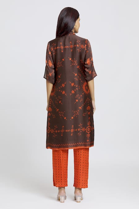 Whimsical By Shica Orange Organza, Satin Embroidery Open Floral Pattern Attached Jacket Kurta Set Online at Aza Fashions Whimsical By Shica_Orange Organza, Satin Embroidery Open Floral Pattern Attached Jacket Kurta Set _Online_at_Aza_Fashions
