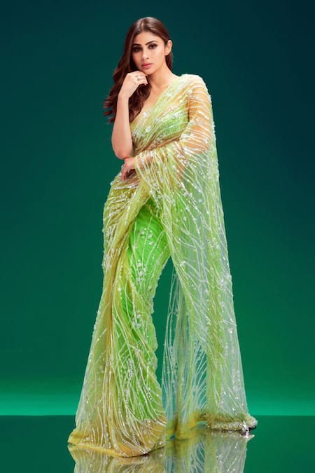 DILNAZ Green Embroidered Sequin Saree  