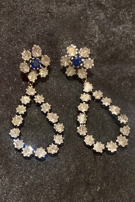 The Alchemy Studio Silver Plated Embellished Sapphire And Uncut Diamond Earrings 