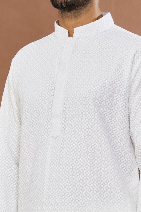 Aham-Vayam White , Satin Sequins, Embroidery Ahimsa Kurta Set at Aza Fashions Aham-Vayam_White , Satin Sequins, Embroidery Ahimsa Kurta Set _at_Aza_Fashions