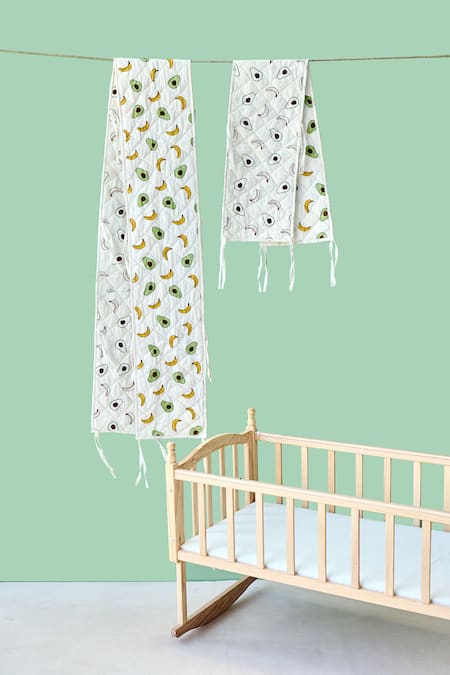Shop_Jaipur Gate_White Muslin Printed Avocado And Banana Baby Bedding Set_at_Aza_Fashions