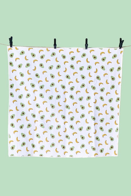 Buy_Jaipur Gate_White Muslin Printed Avocado And Banana Baby Bedding Set_Online_at_Aza_Fashions