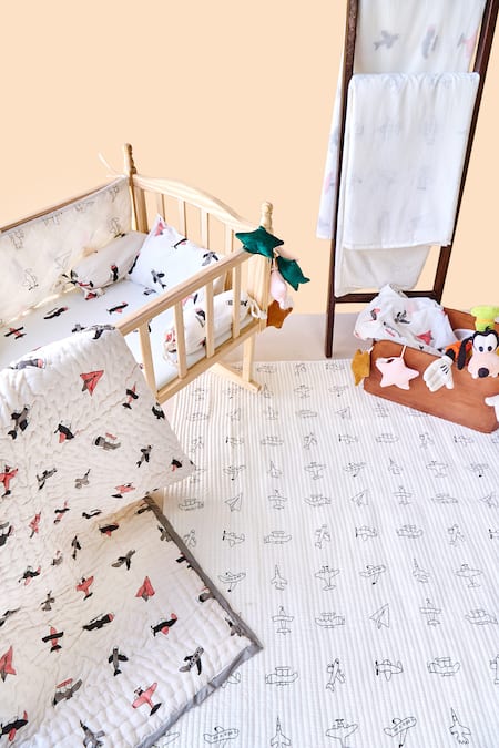 Jaipur Gate White Muslin Printed Jet Plane Baby Bedding Set 