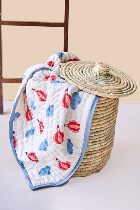 Buy Jaipur Gate White Muslin Printed Hot Air Balloon And The Cloud Baby Bedding Set Online at Aza Fashions Buy_Jaipur Gate_White Muslin Printed Hot Air Balloon And The Cloud Baby Bedding Set_Online_at_Aza_Fashions