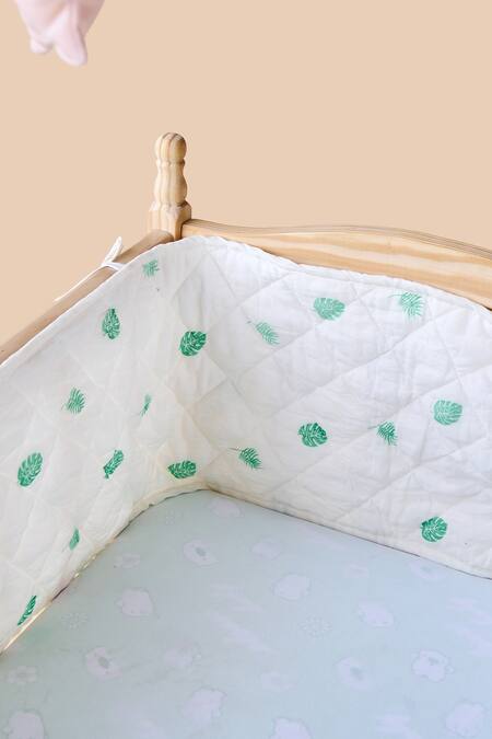 Shop Jaipur Gate White Muslin Printed Flamingo And The Leaves Baby Bedding Set at Aza Fashions Shop_Jaipur Gate_White Muslin Printed Flamingo And The Leaves Baby Bedding Set_at_Aza_Fashions
