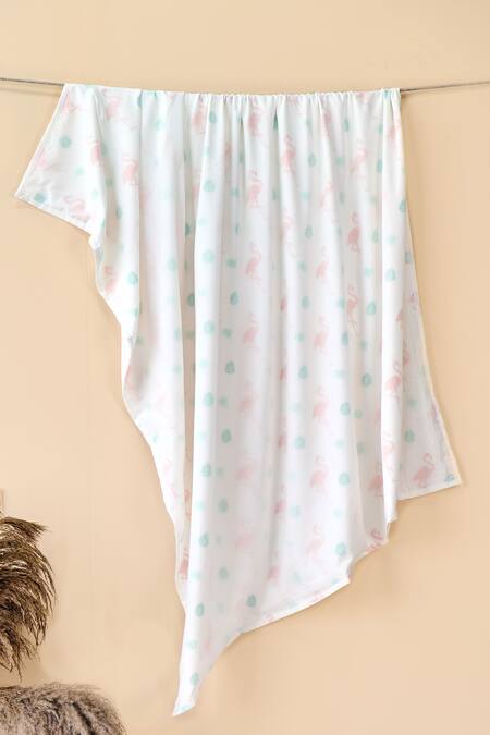 Jaipur Gate White Muslin Printed Flamingo And The Leaves Baby Bedding Set Online at Aza Fashions Jaipur Gate_White Muslin Printed Flamingo And The Leaves Baby Bedding Set_Online_at_Aza_Fashions