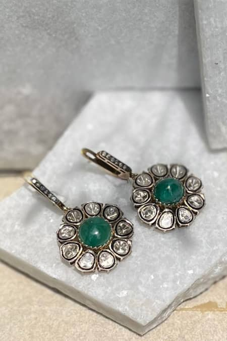 The Alchemy Studio Arya Emerald And Uncut Diamond Earrings 