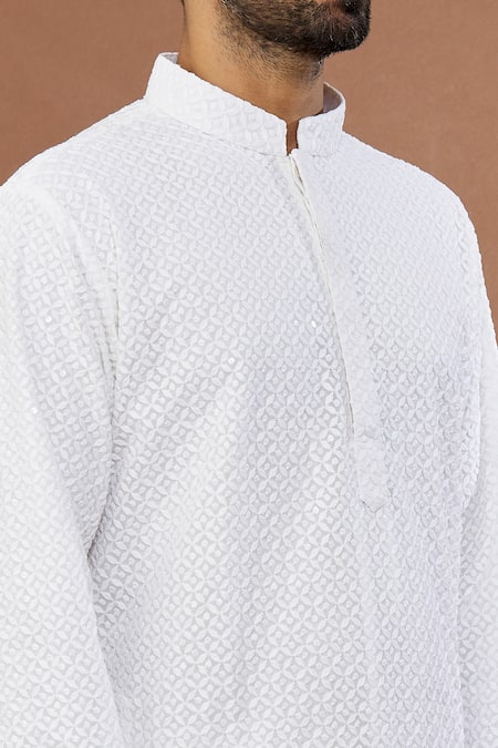 Shop Aham-Vayam White Cotton Sequins Ahimsa Embroidered Kurta And Churidar Set Online at Aza Fashions Shop_Aham-Vayam_White Cotton Sequins Ahimsa Embroidered Kurta And Churidar Set _Online_at_Aza_Fashions