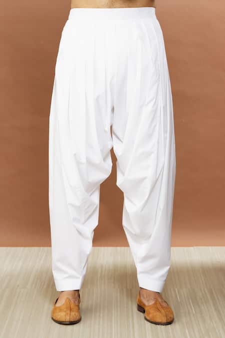 Aham-Vayam_White Cotton Sequins, Embroidery Ahimsa Kurta And Patiala Set _Online_at_Aza_Fashions