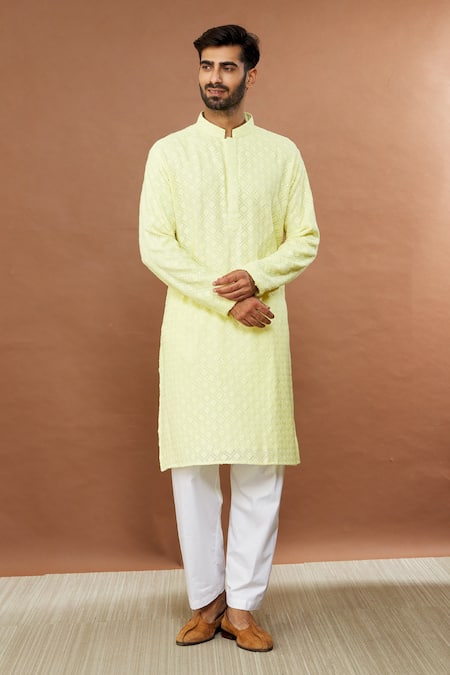 Shop Aham-Vayam Yellow Cotton Sequins Suryamukhi Embroidered Kurta Set Online at Aza Fashions Shop_Aham-Vayam_Yellow Cotton Sequins Suryamukhi Embroidered Kurta Set _Online_at_Aza_Fashions